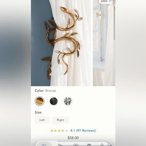 NEW Anthropologie Serpentine Bronze/Gold Curtain Tieback RIGHT SIDE ONLY